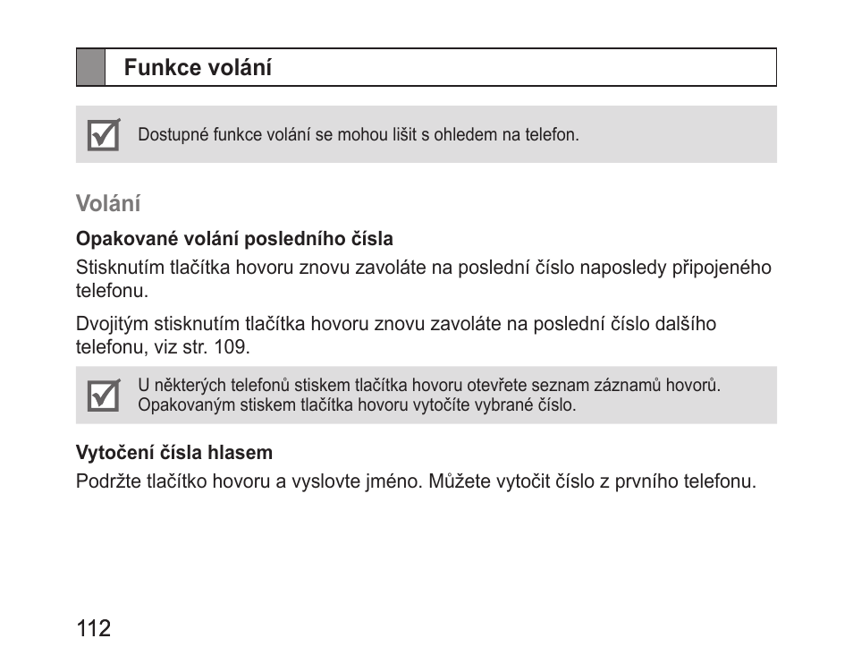 Funkce volání | Samsung BHM1100 User Manual | Page 114 / 149