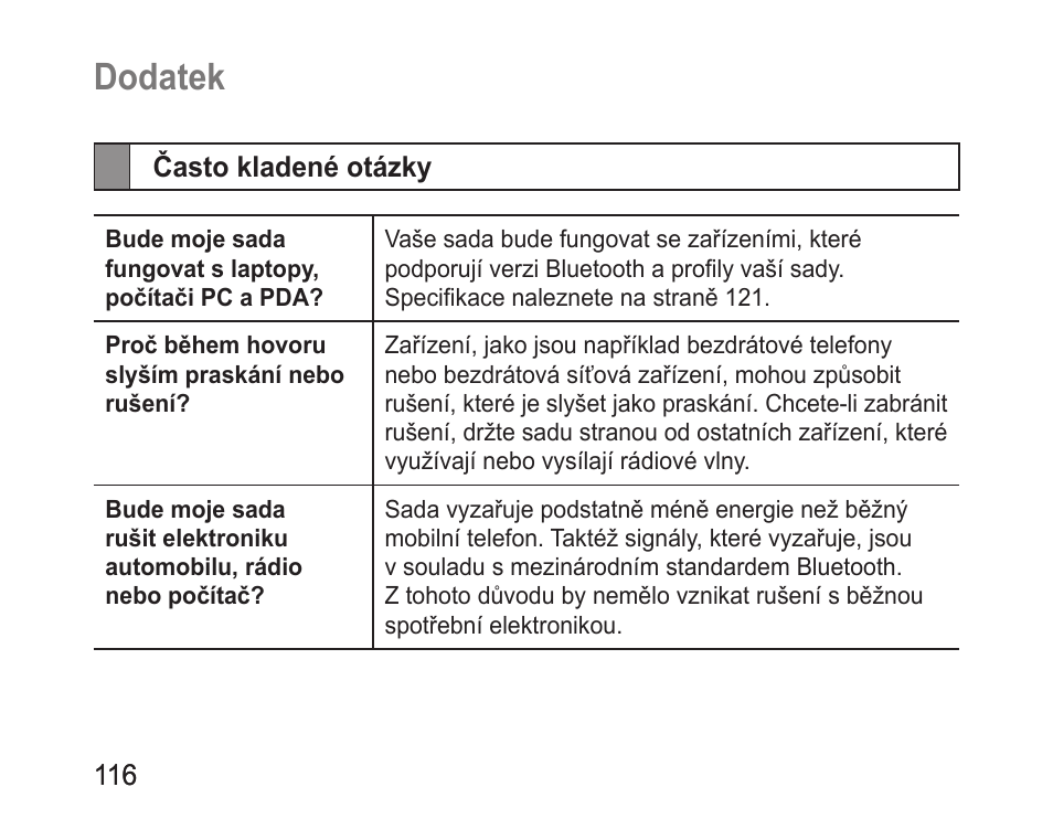 Dodatek, Často kladené otázky | Samsung BHM1100 User Manual | Page 118 / 149
