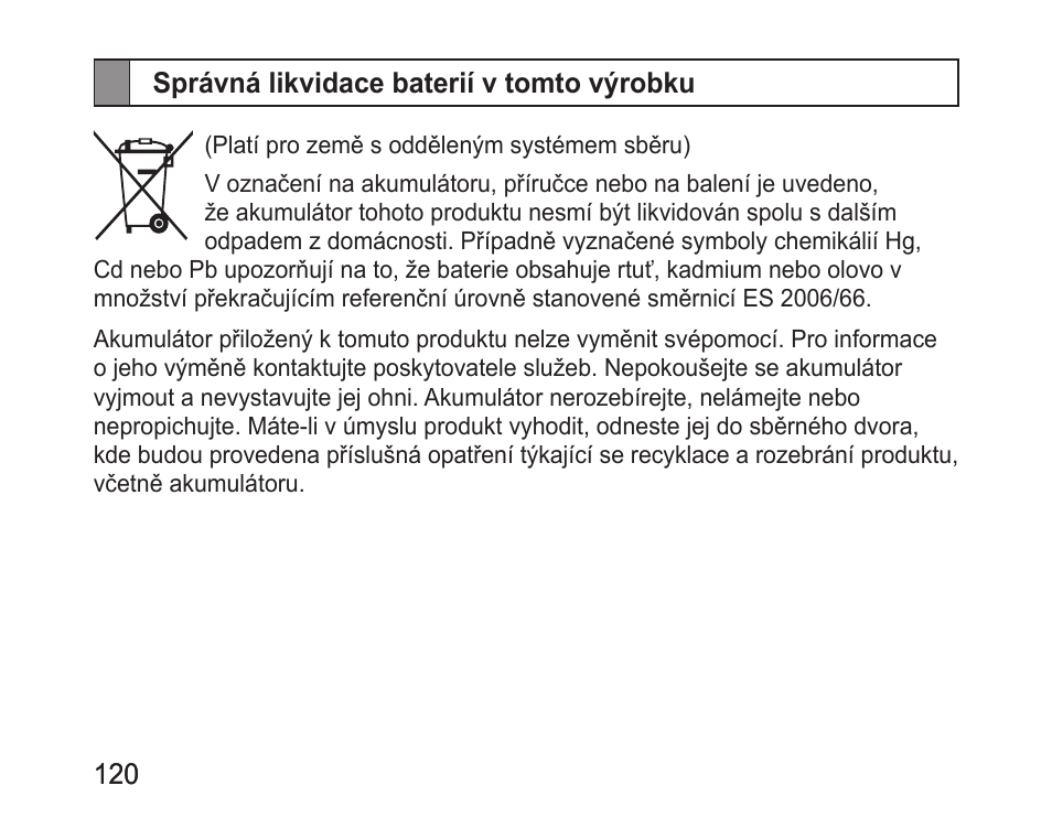 Správná likvidace baterií v tomto výrobku | Samsung BHM1100 User Manual | Page 122 / 149