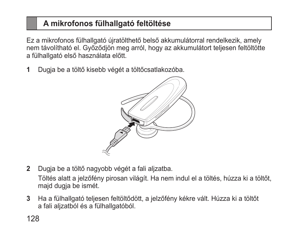 A mikrofonos fülhallgató feltöltése | Samsung BHM1100 User Manual | Page 130 / 149