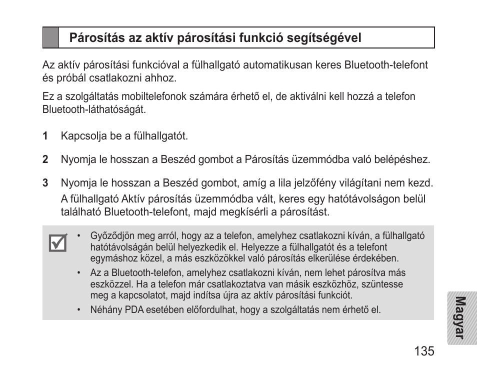 Párosítás az aktív párosítási funkció segítségével | Samsung BHM1100 User Manual | Page 137 / 149