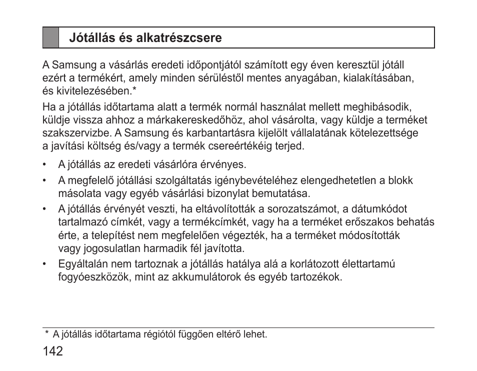Jótállás és alkatrészcsere | Samsung BHM1100 User Manual | Page 144 / 149