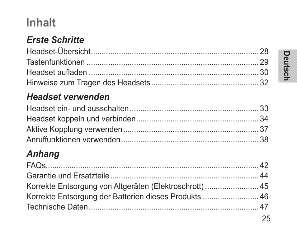 Deutsch, Inhalt | Samsung BHM1100 User Manual | Page 27 / 149