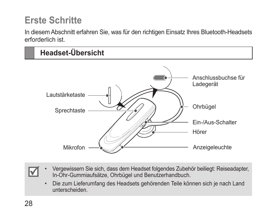Erste schritte, Headset-übersicht | Samsung BHM1100 User Manual | Page 30 / 149