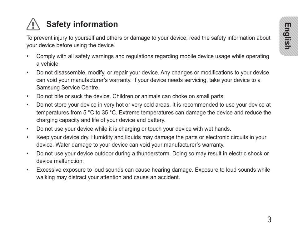 English 3 safety information | Samsung BHM1100 User Manual | Page 5 / 149