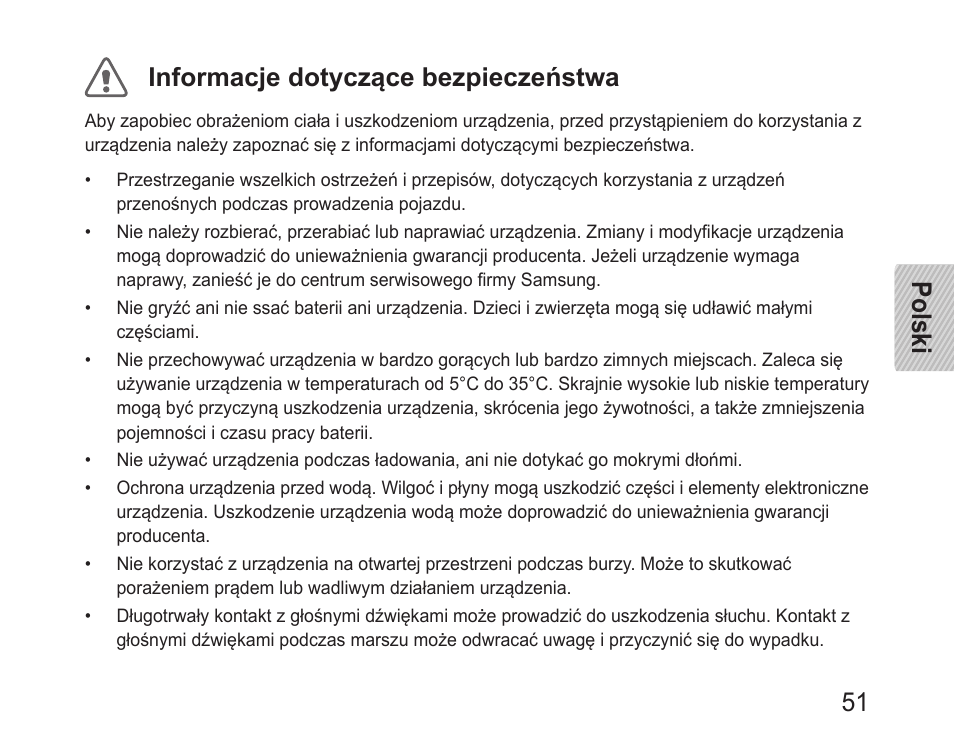 Polski 51 informacje dotyczące bezpieczeństwa | Samsung BHM1100 User Manual | Page 53 / 149
