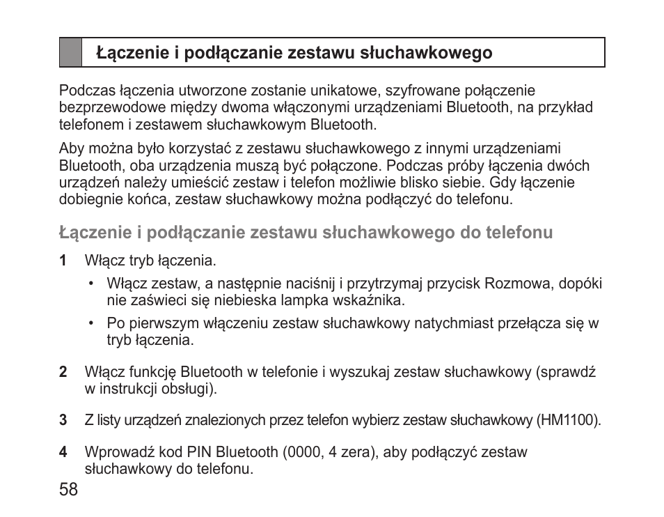 Łączenie i podłączanie zestawu słuchawkowego | Samsung BHM1100 User Manual | Page 60 / 149