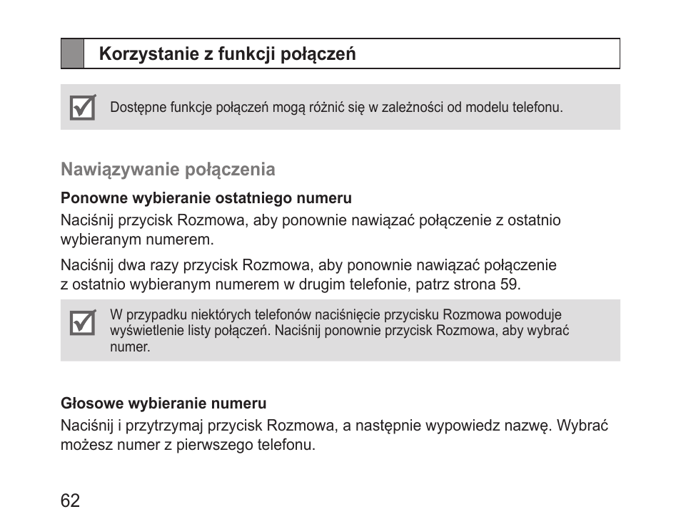 Korzystanie z funkcji połączeń | Samsung BHM1100 User Manual | Page 64 / 149