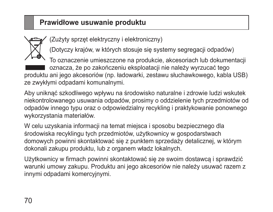 Prawidłowe usuwanie produktu | Samsung BHM1100 User Manual | Page 72 / 149
