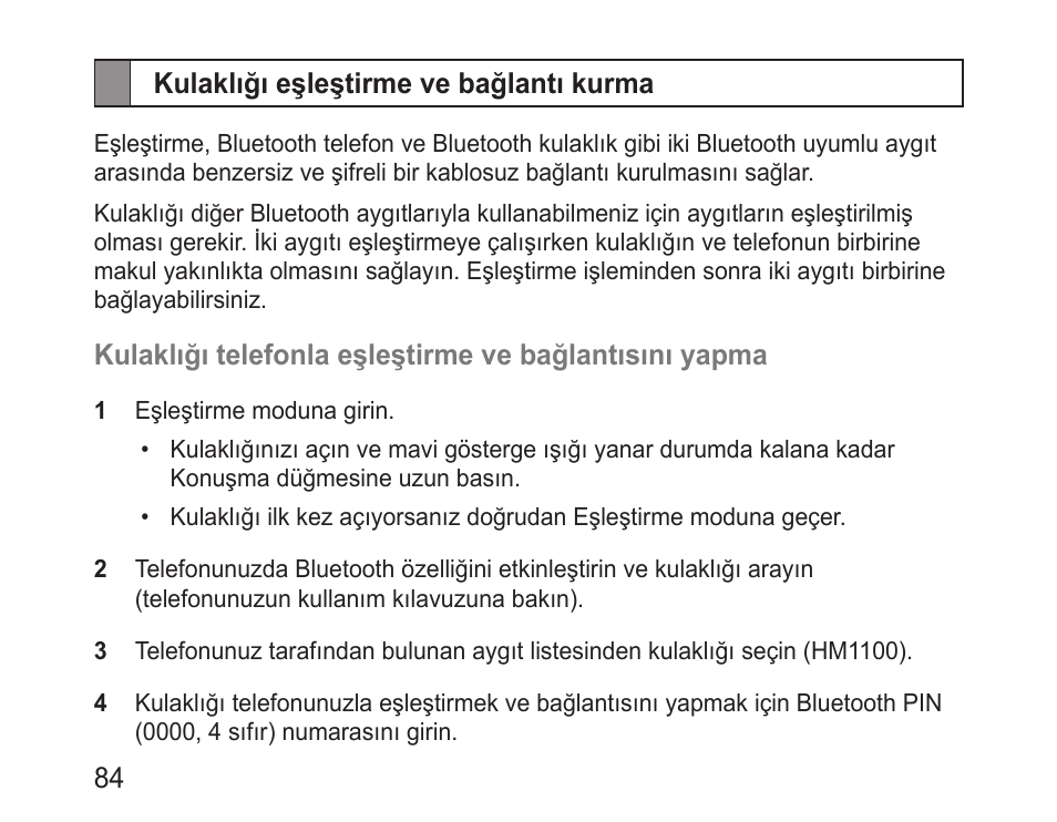 Kulaklığı eşleştirme ve bağlantı kurma | Samsung BHM1100 User Manual | Page 86 / 149