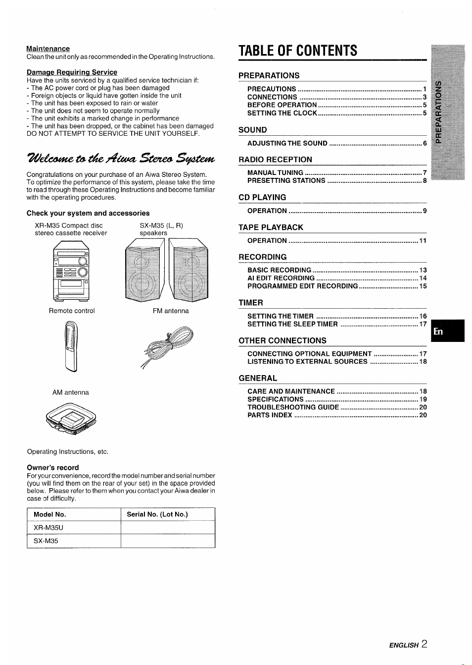 Aiwa XR-M35 User Manual | Page 3 / 64