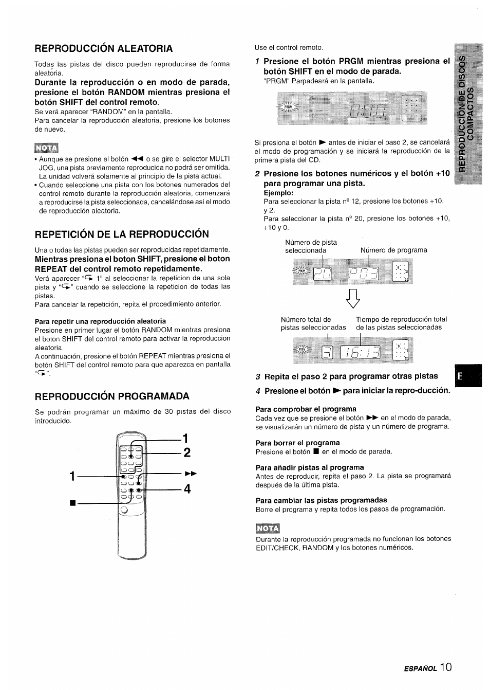 Reproduccion aleatoria, Repetición de la reproducción, Para repetir una reproducción aleatoria | Reproducción programada, Para comprobar el programa, Para borrar el programa, Para añadir pistas al programa, Para cambiar las pistas programadas | Aiwa XR-M35 User Manual | Page 31 / 64