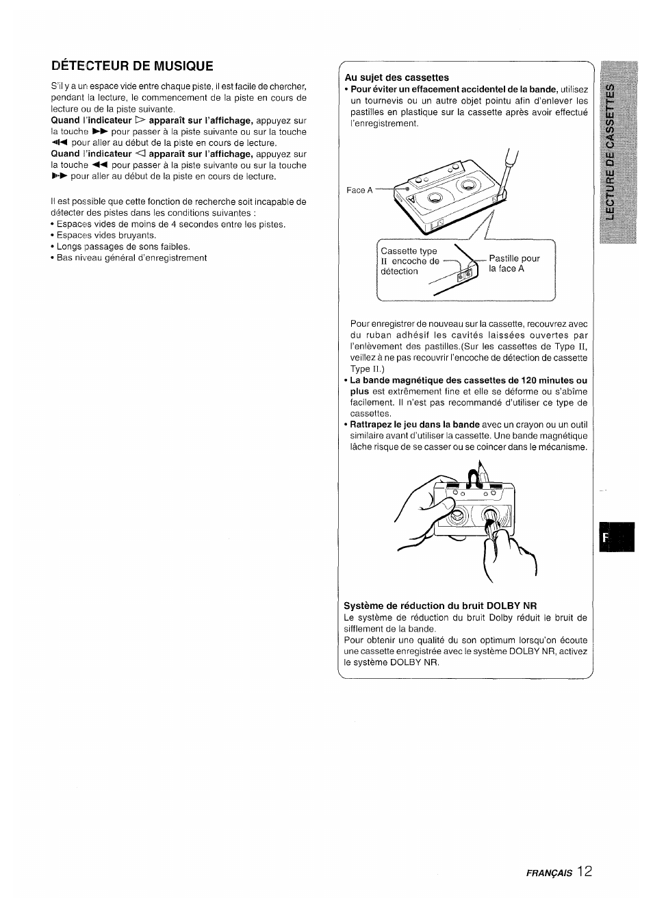 Detecteur de musique, Système de réduction du bruit dolby nr | Aiwa XR-M35 User Manual | Page 53 / 64