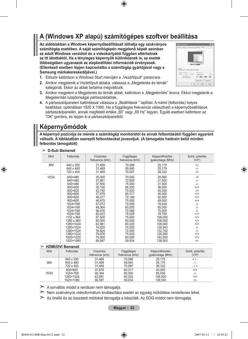 Képernyőmódok | Samsung LE46M87BD User Manual | Page 116 / 560
