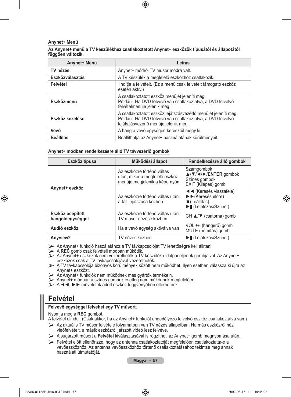 Felvétel | Samsung LE46M87BD User Manual | Page 121 / 560