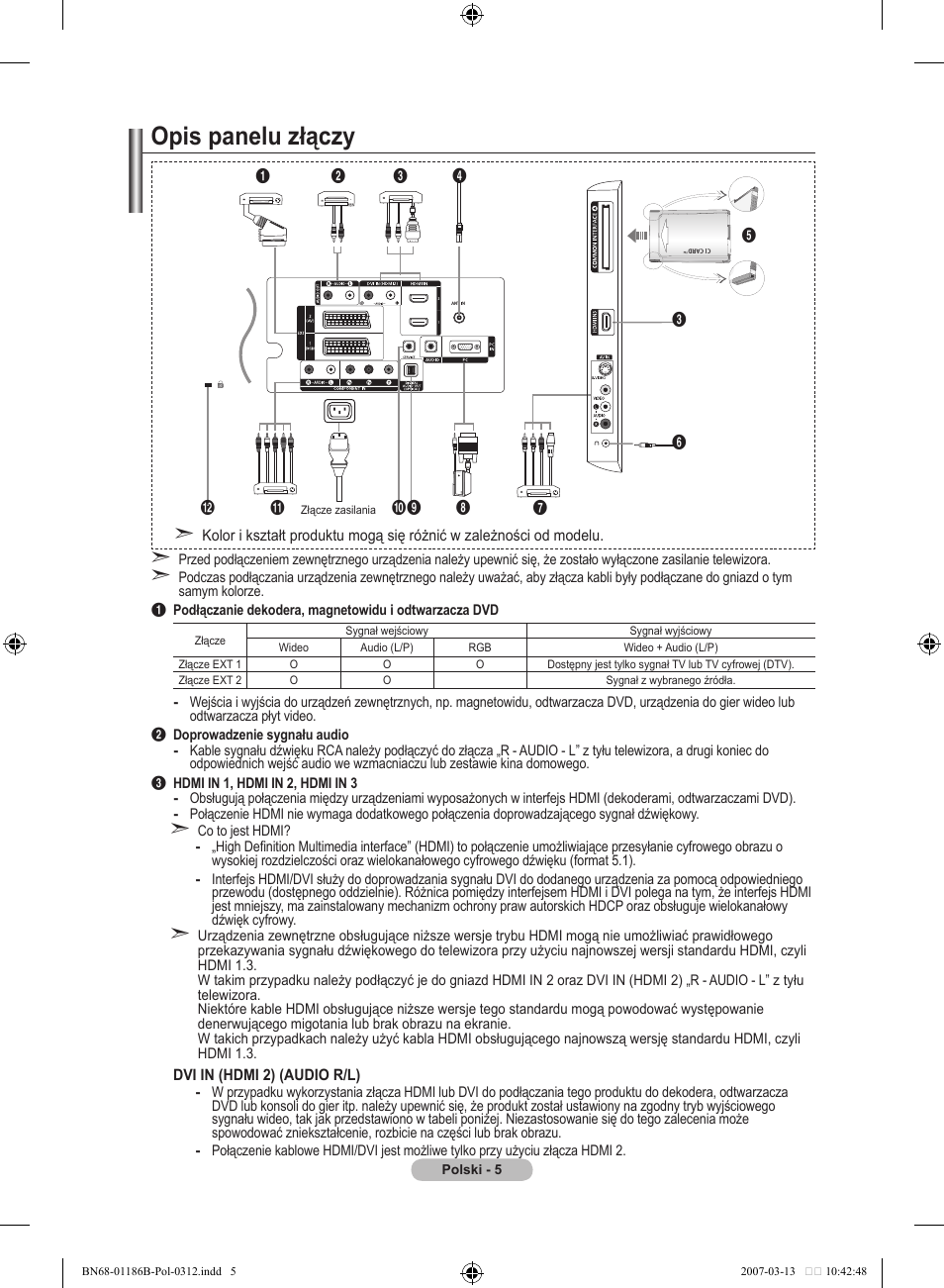 Opis panelu złączy | Samsung LE46M87BD User Manual | Page 131 / 560