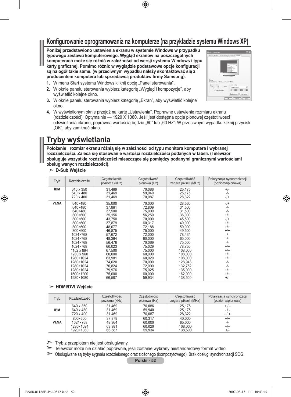 Tryby wyświetlania | Samsung LE46M87BD User Manual | Page 178 / 560