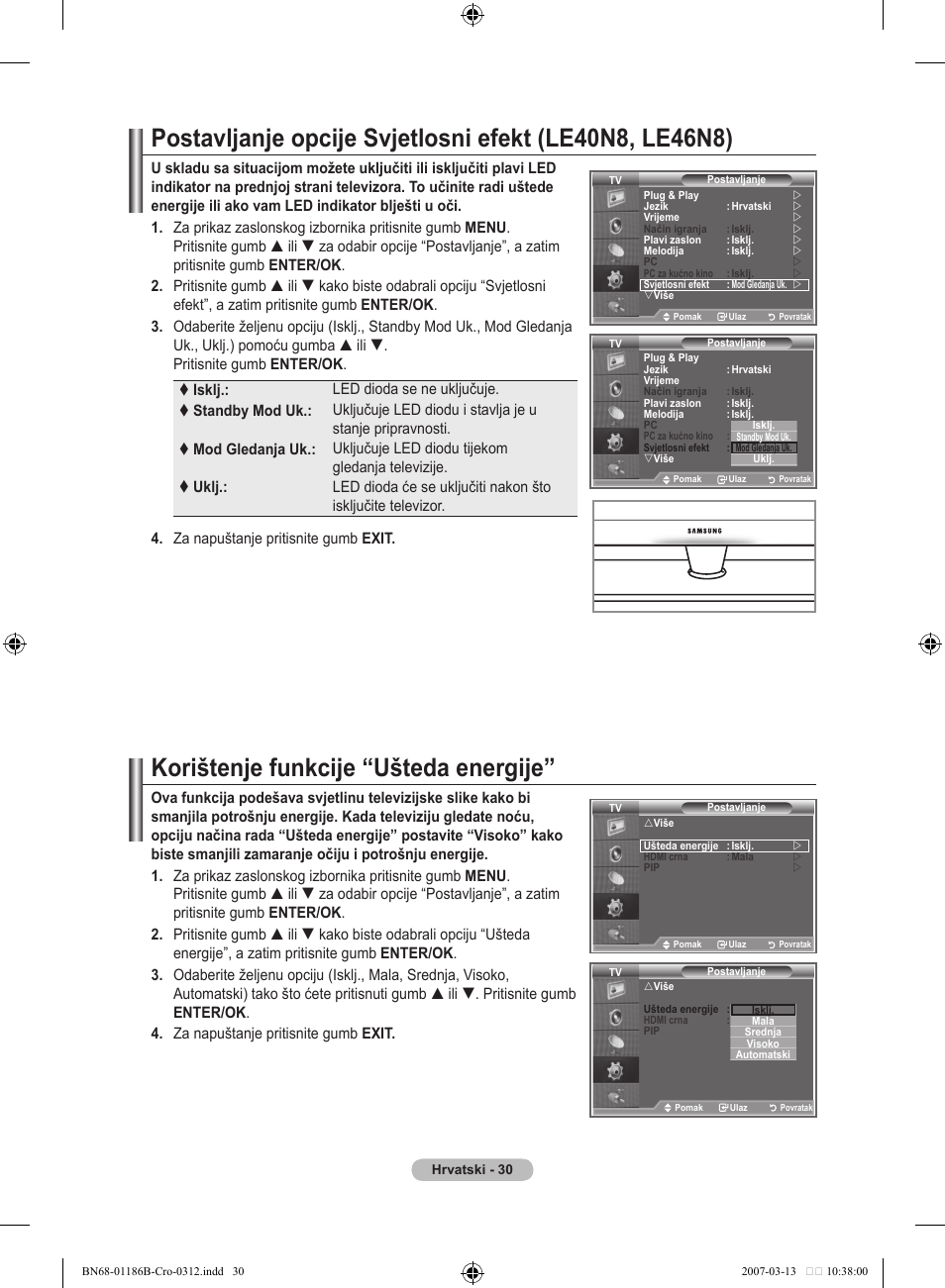 Korištenje funkcije “ušteda energije | Samsung LE46M87BD User Manual | Page 342 / 560