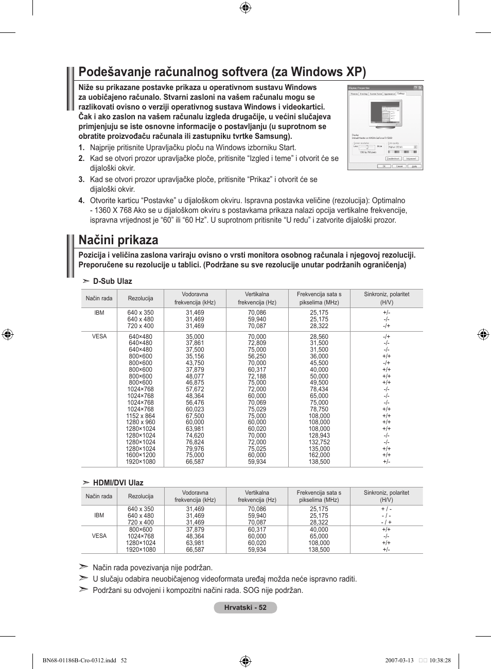 Podešavanje računalnog softvera (za windows xp), Načini prikaza | Samsung LE46M87BD User Manual | Page 364 / 560