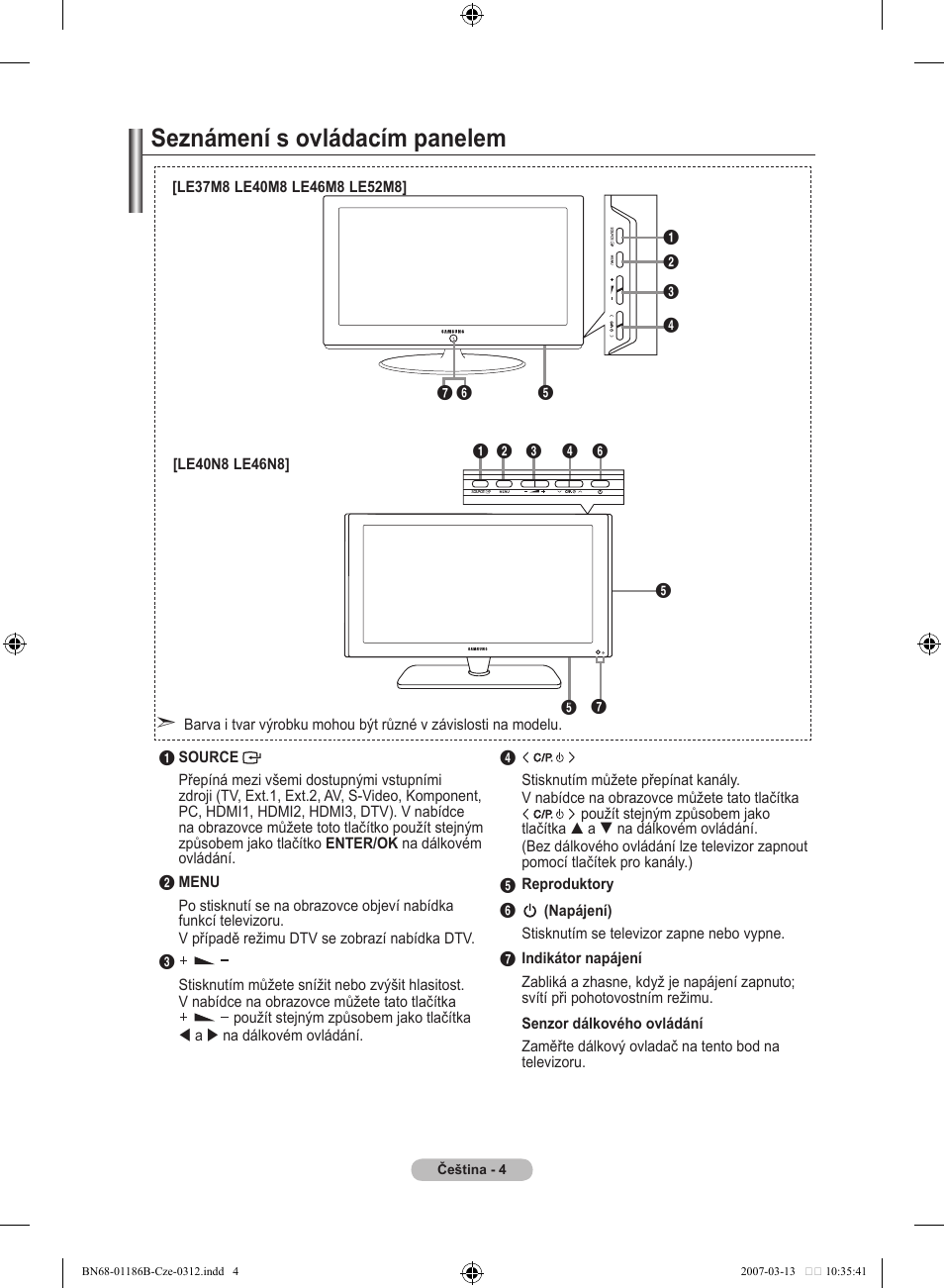 Seznámení s ovládacím panelem | Samsung LE46M87BD User Manual | Page 378 / 560