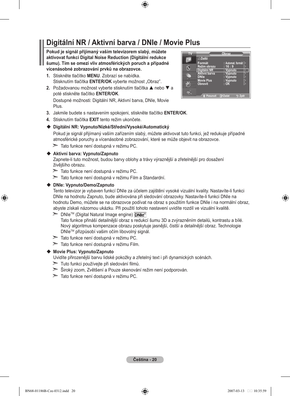 Digitální nr / aktivní barva / dnie / movie plus | Samsung LE46M87BD User Manual | Page 394 / 560