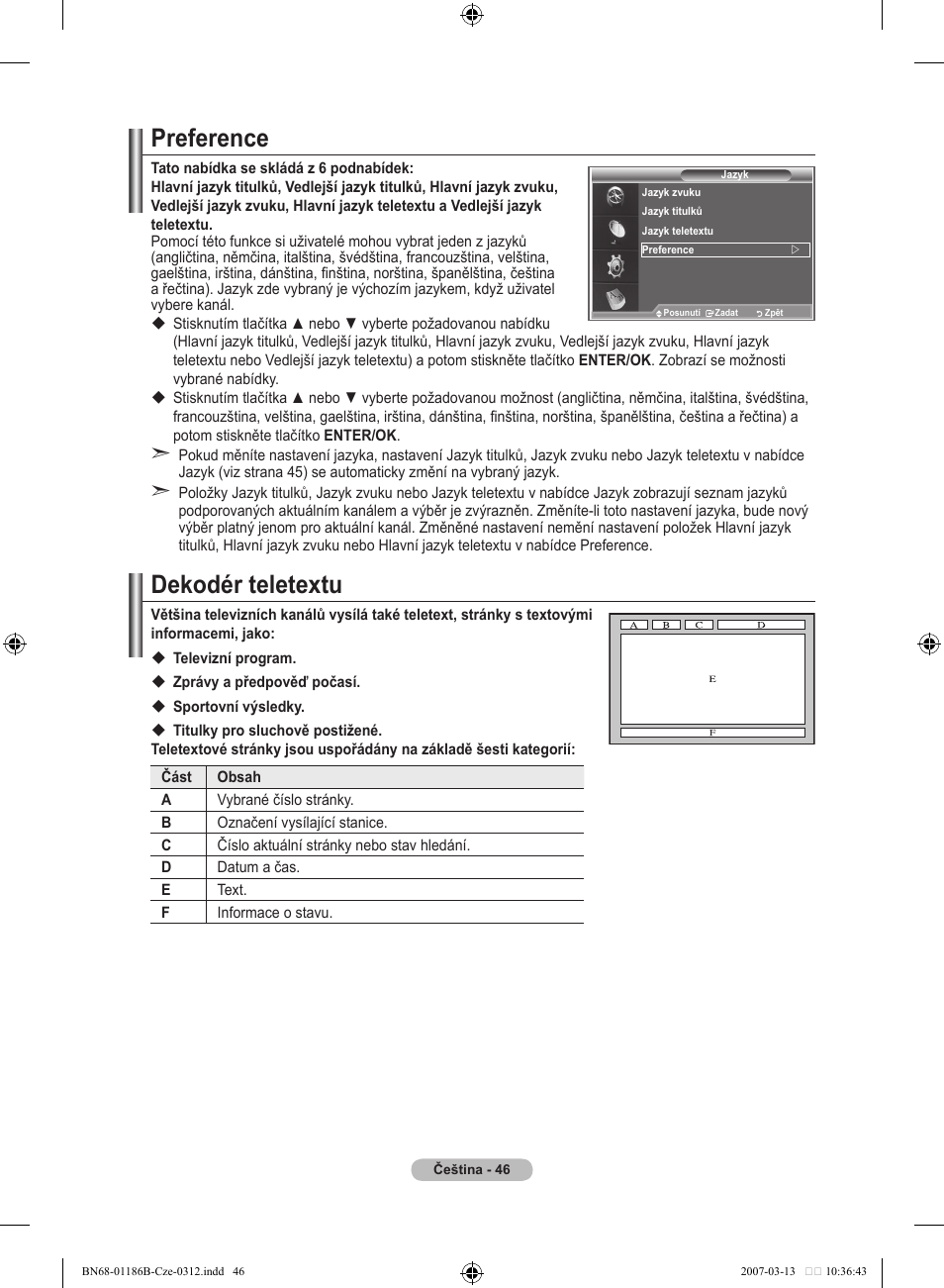 Preference, Dekodér teletextu | Samsung LE46M87BD User Manual | Page 420 / 560