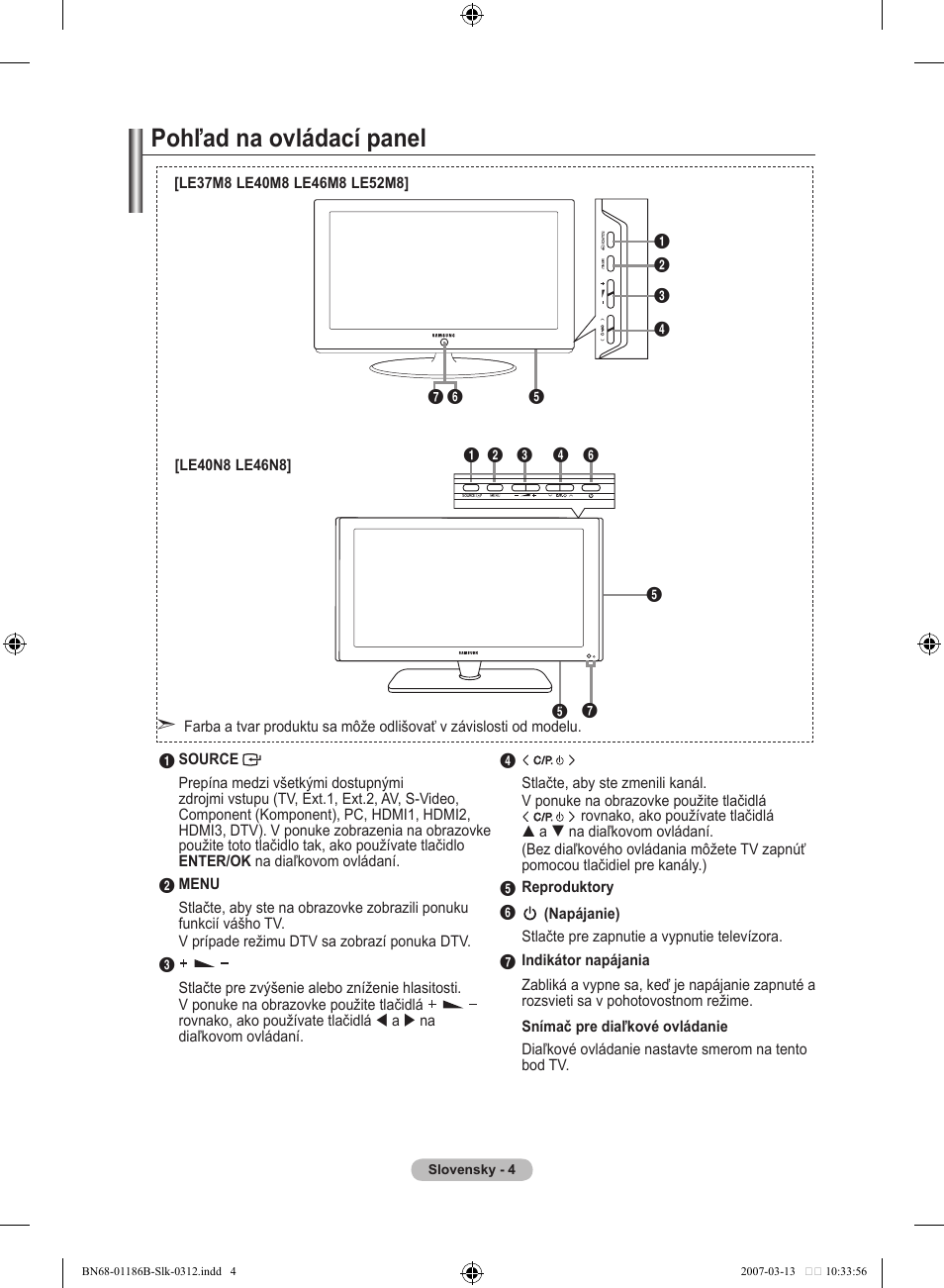Pohľad na ovládací panel | Samsung LE46M87BD User Manual | Page 440 / 560