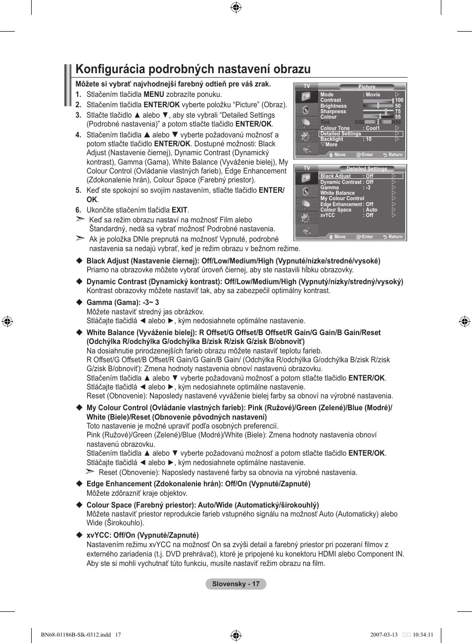 Konfigurácia podrobných nastavení obrazu | Samsung LE46M87BD User Manual | Page 453 / 560