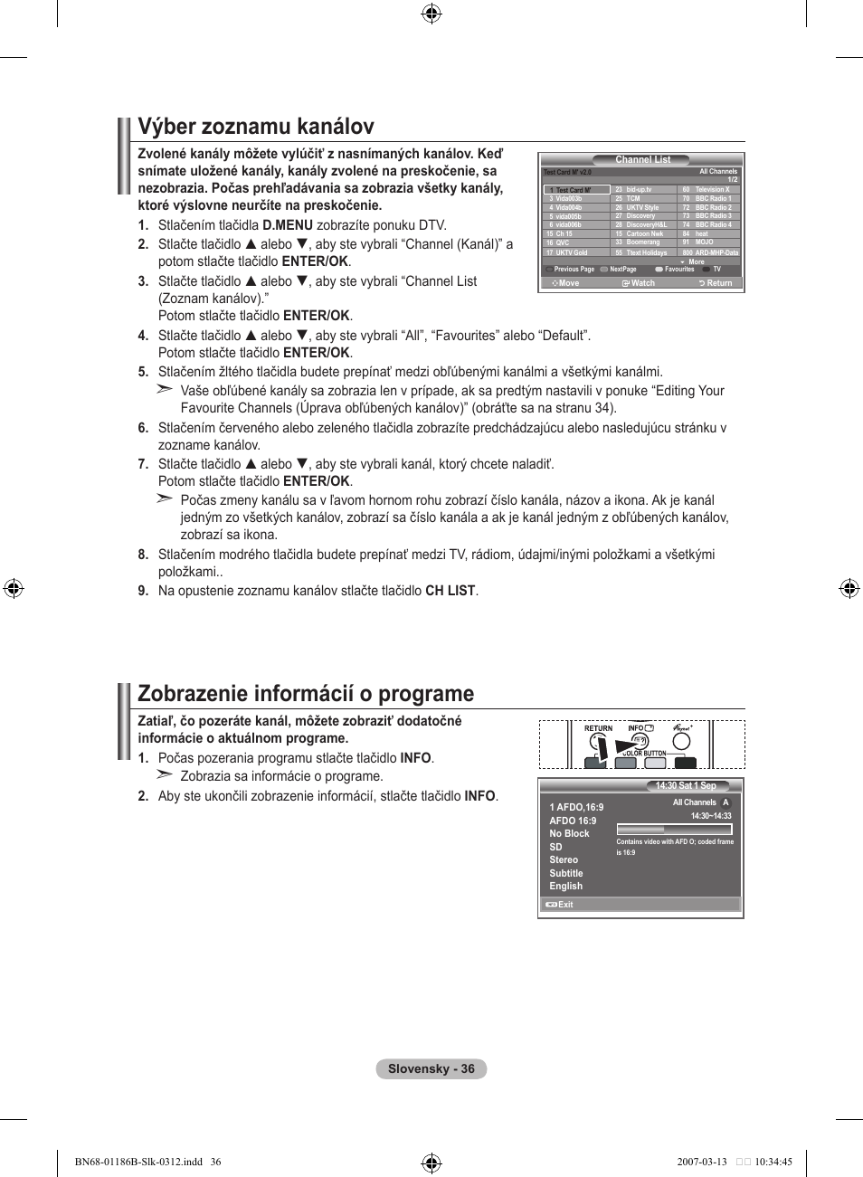 Výber zoznamu kanálov, Zobrazenie informácií o programe | Samsung LE46M87BD User Manual | Page 472 / 560
