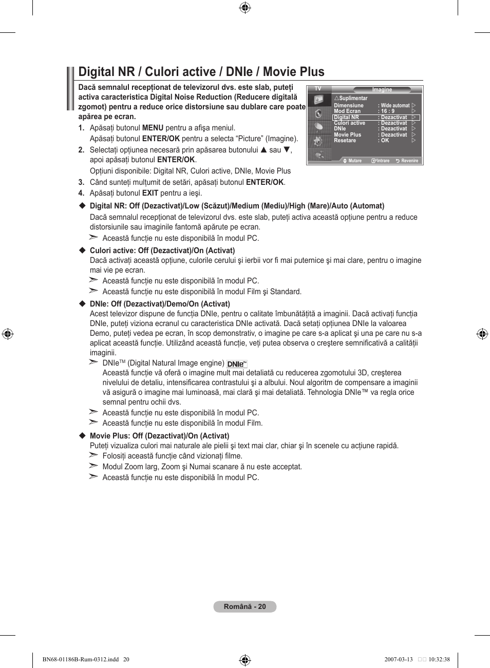 Digital nr / culori active / dnie / movie plus | Samsung LE46M87BD User Manual | Page 518 / 560