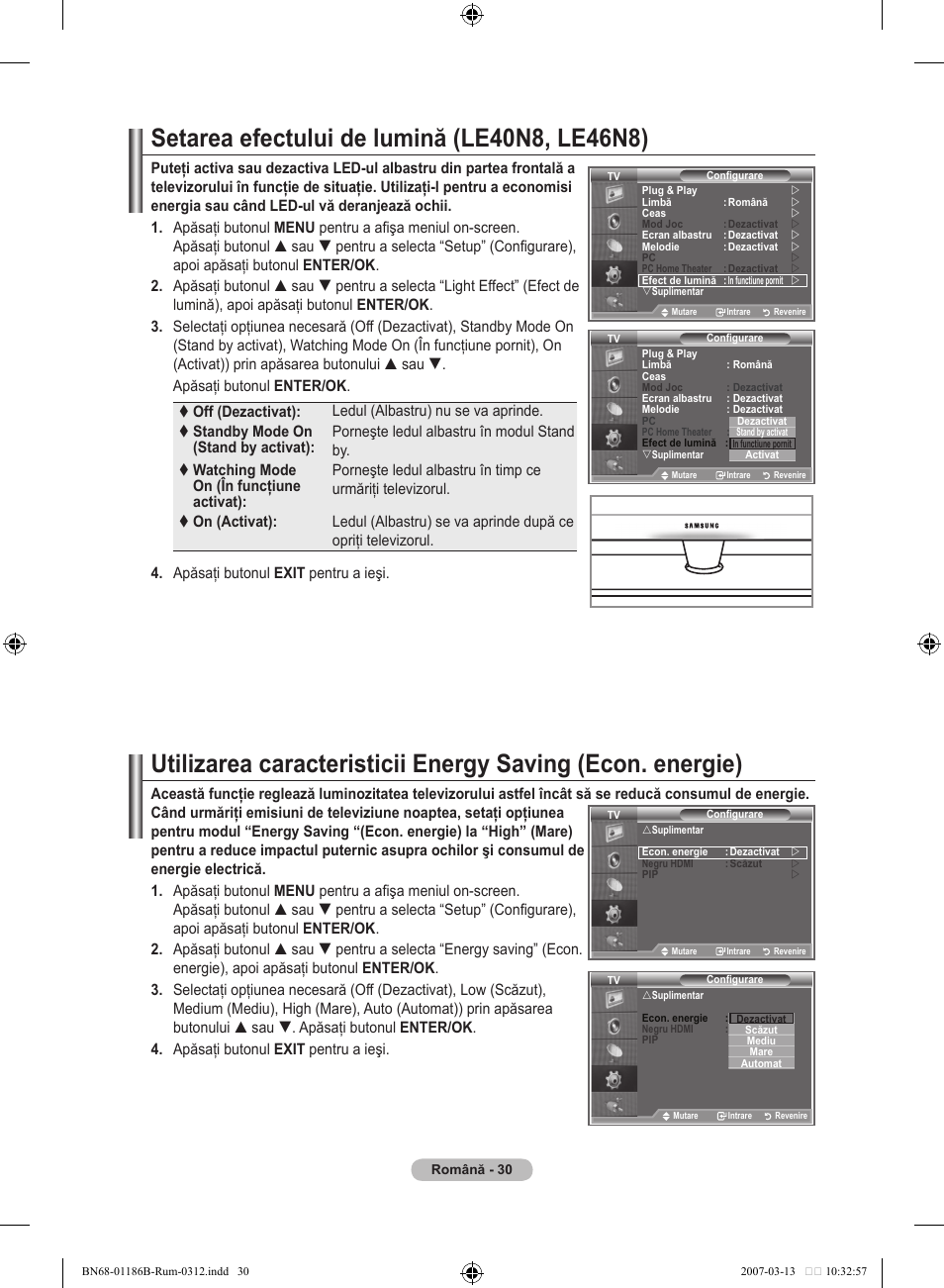 Setarea efectului de lumină (le0n8, le6n8) | Samsung LE46M87BD User Manual | Page 528 / 560