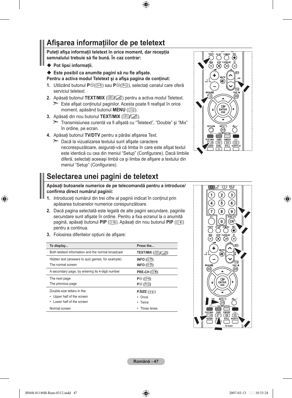 Afişarea informaţiilor de pe teletext, Selectarea unei pagini de teletext | Samsung LE46M87BD User Manual | Page 545 / 560