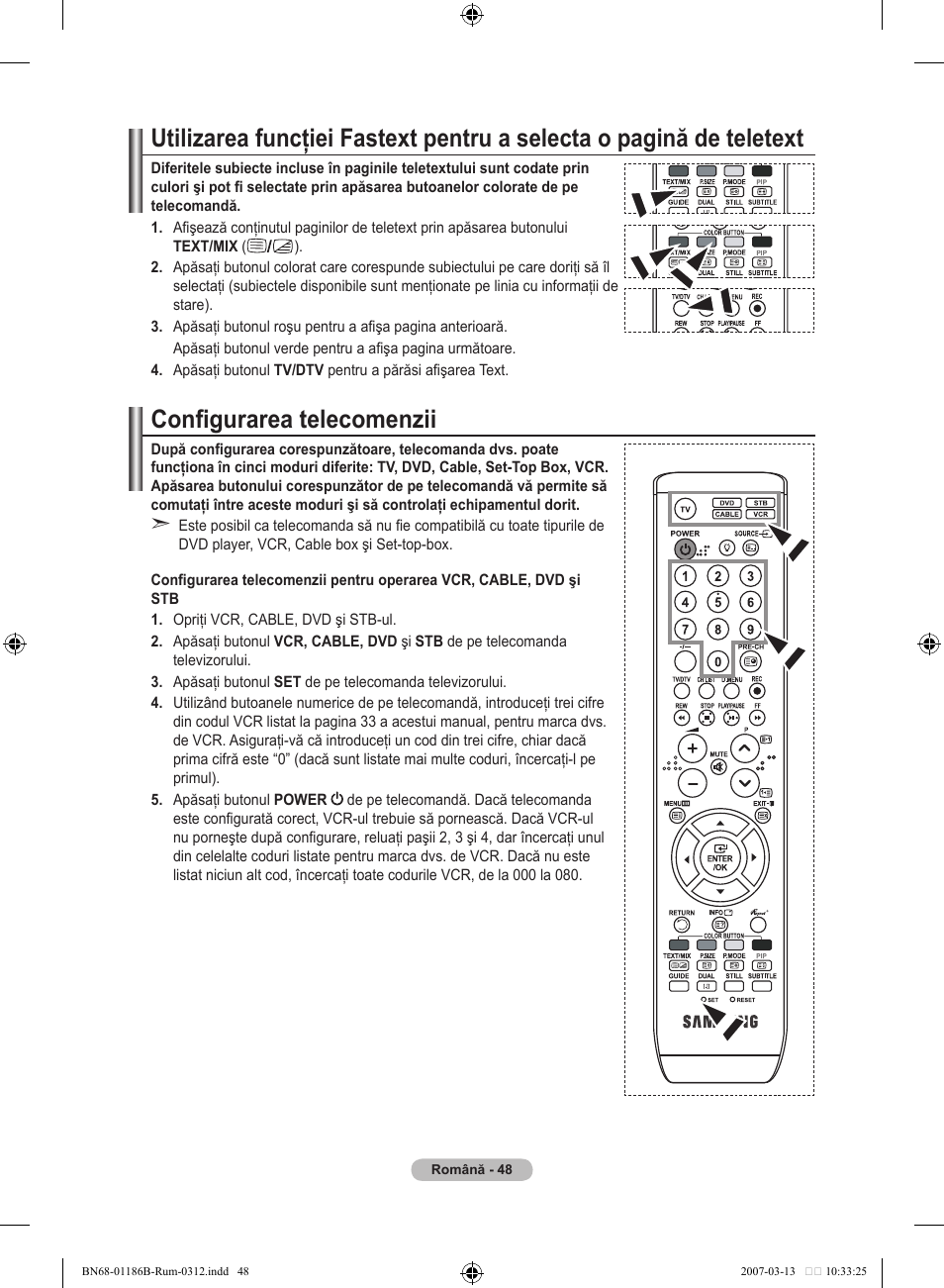 Configurarea telecomenzii | Samsung LE46M87BD User Manual | Page 546 / 560
