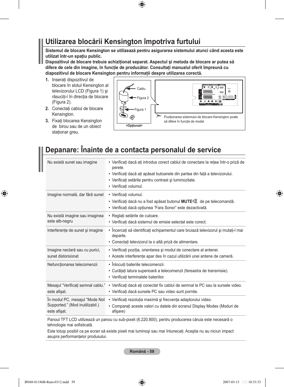 Utilizarea blocării kensington împotriva furtului | Samsung LE46M87BD User Manual | Page 557 / 560