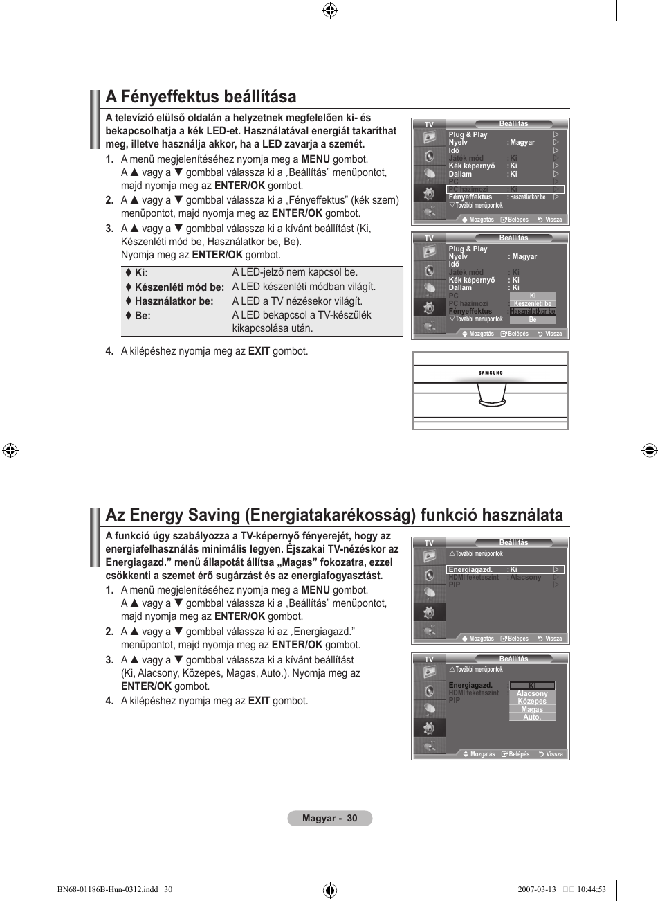 A fényeffektus beállítása | Samsung LE46M87BD User Manual | Page 94 / 560
