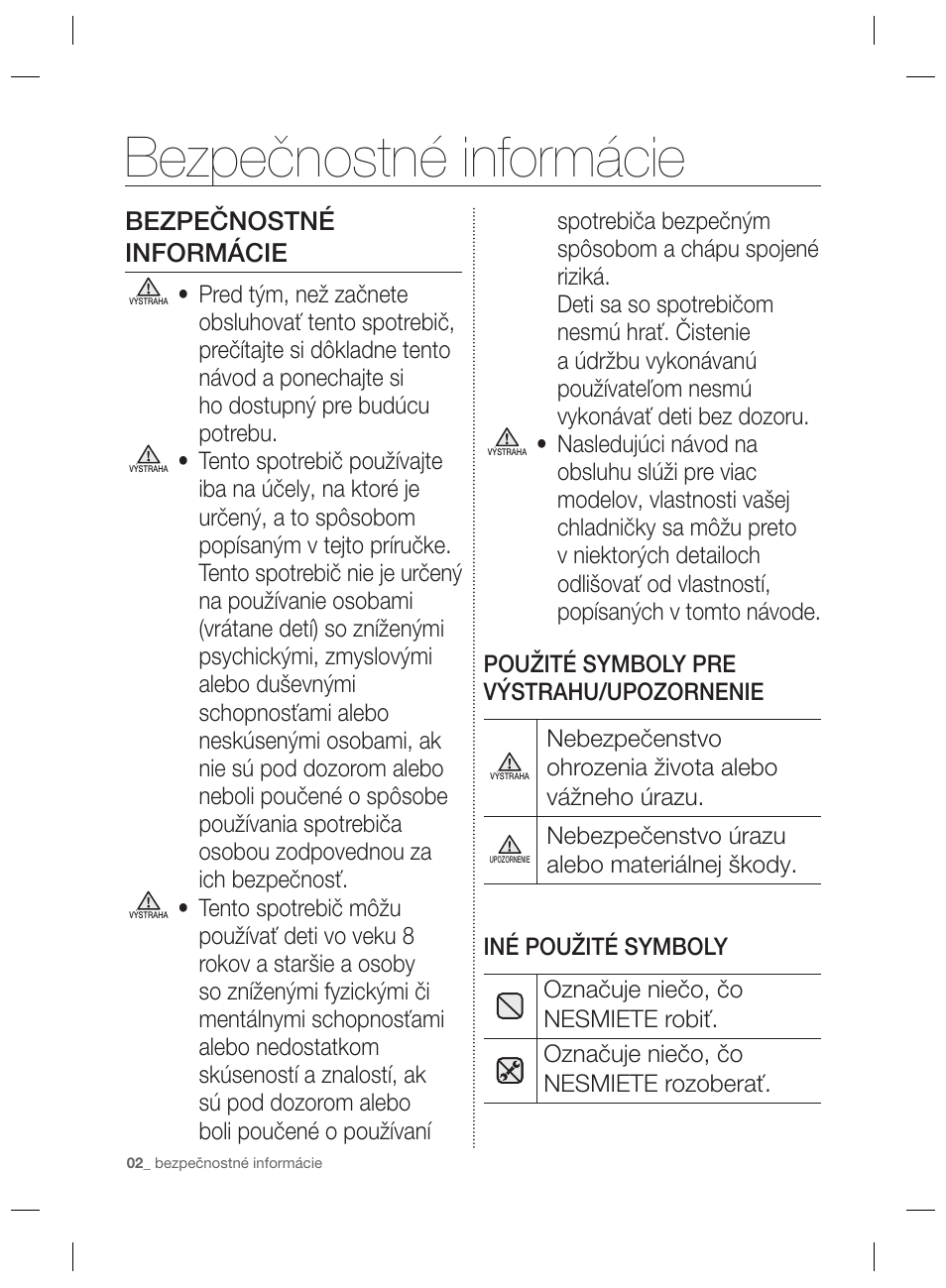 Bezpečnostné informácie | Samsung RSG5PURS User Manual | Page 106 / 132