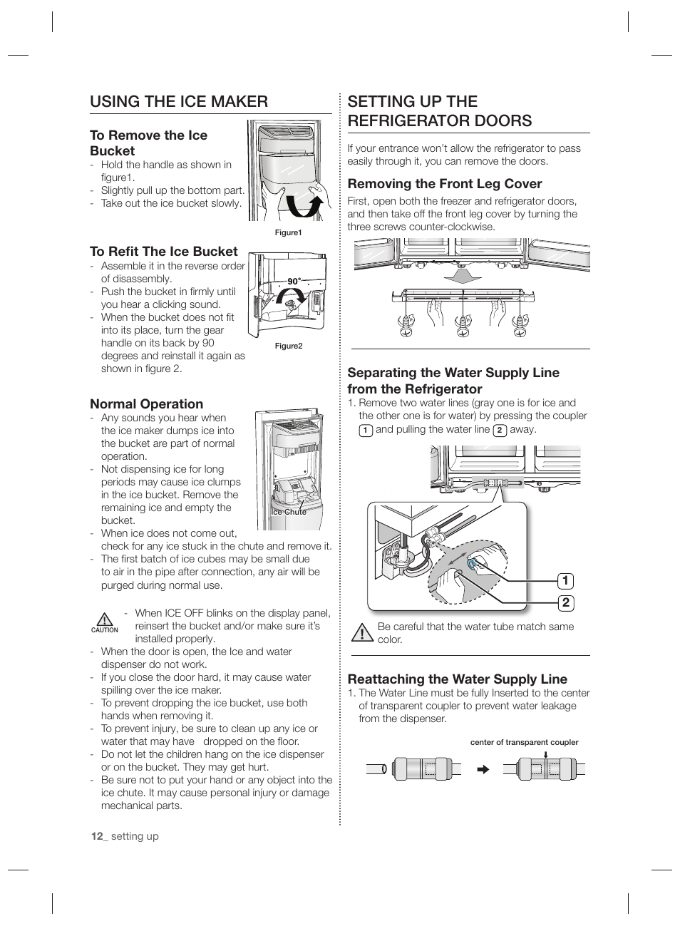 Setting up the refrigerator doors, Using the ice maker | Samsung RSG5PURS User Manual | Page 12 / 132