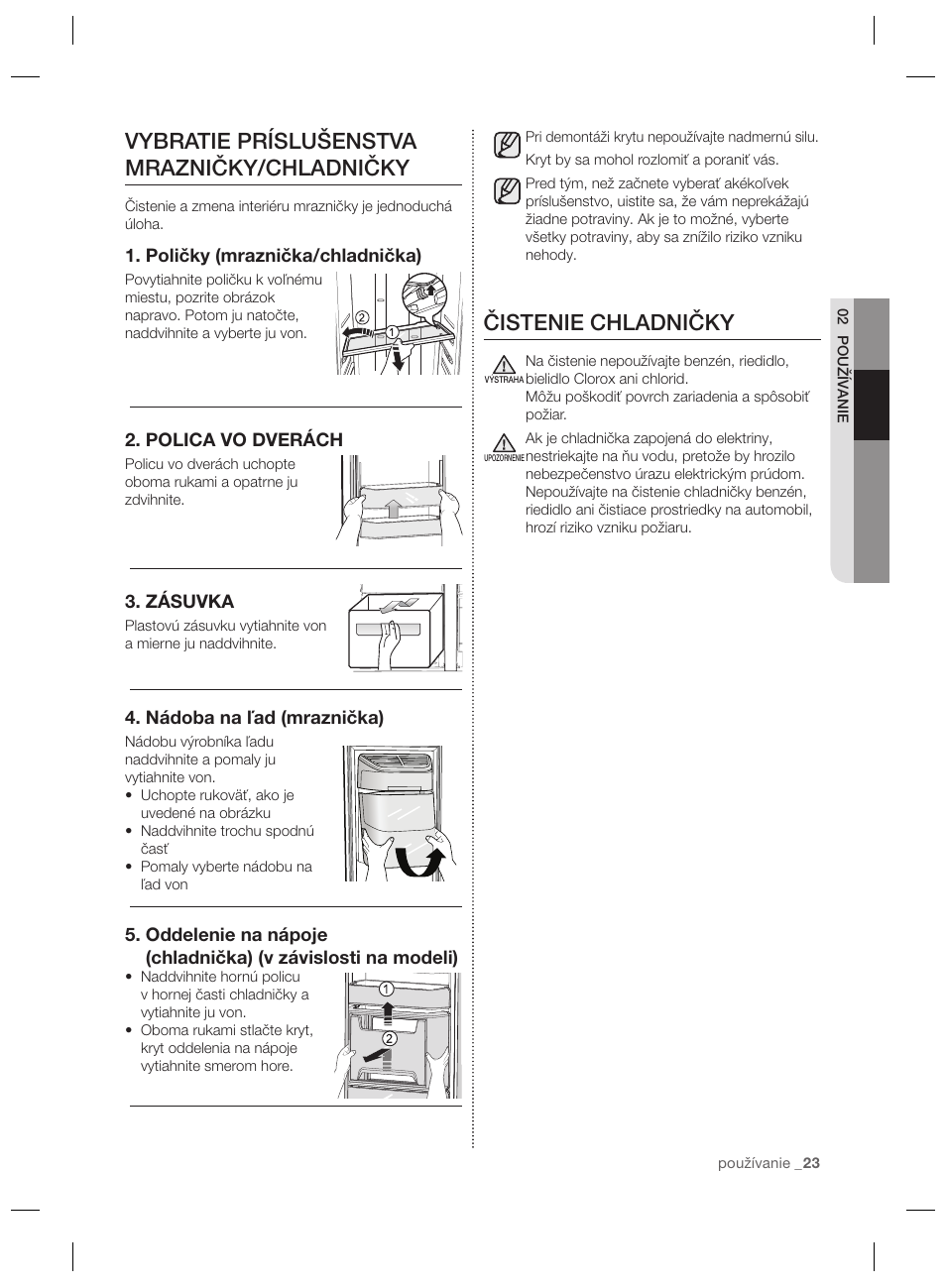 Čistenie chladničky, Vybratie príslušenstva mrazničky/chladničky | Samsung RSG5PURS User Manual | Page 127 / 132