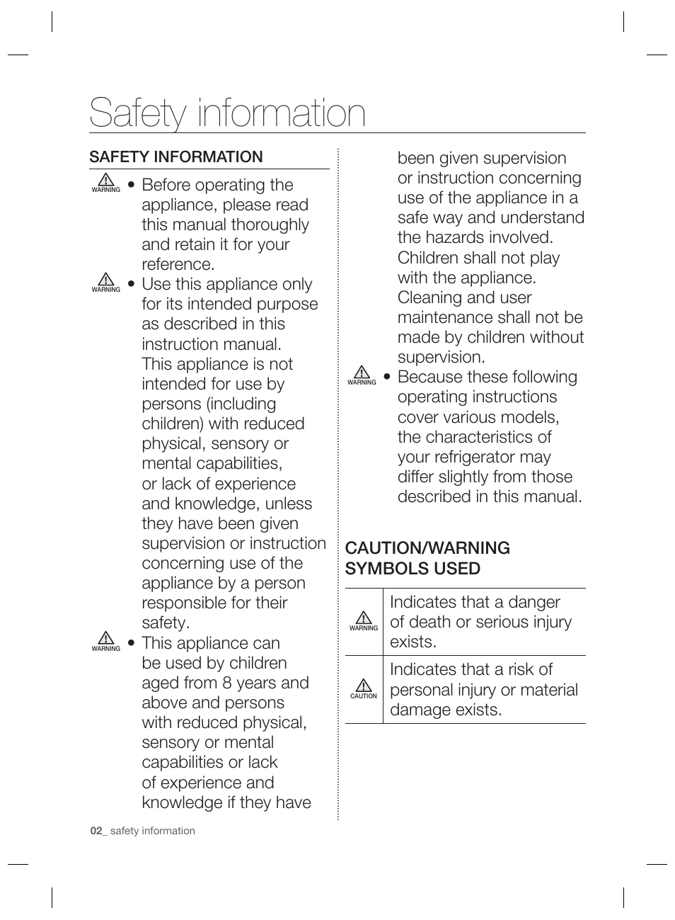 Safety information | Samsung RSG5PURS User Manual | Page 2 / 132