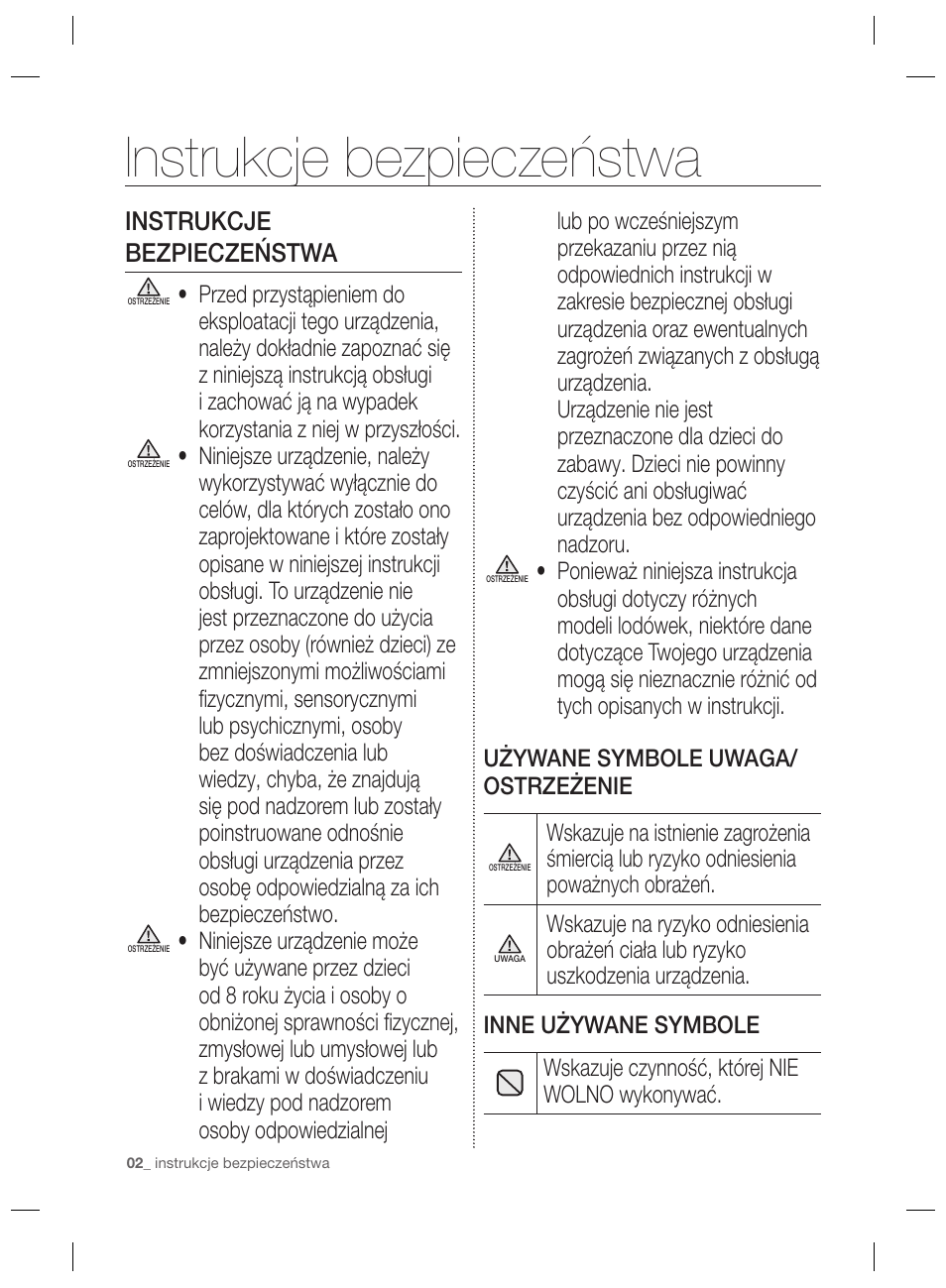 Instrukcje bezpieczeństwa | Samsung RSG5PURS User Manual | Page 28 / 132