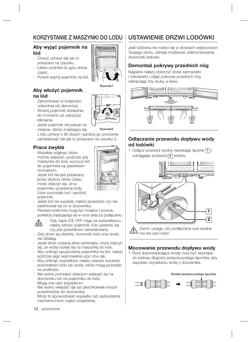 Ustawienie drzwi lodówki, Korzystanie z maszynki do lodu | Samsung RSG5PURS User Manual | Page 38 / 132