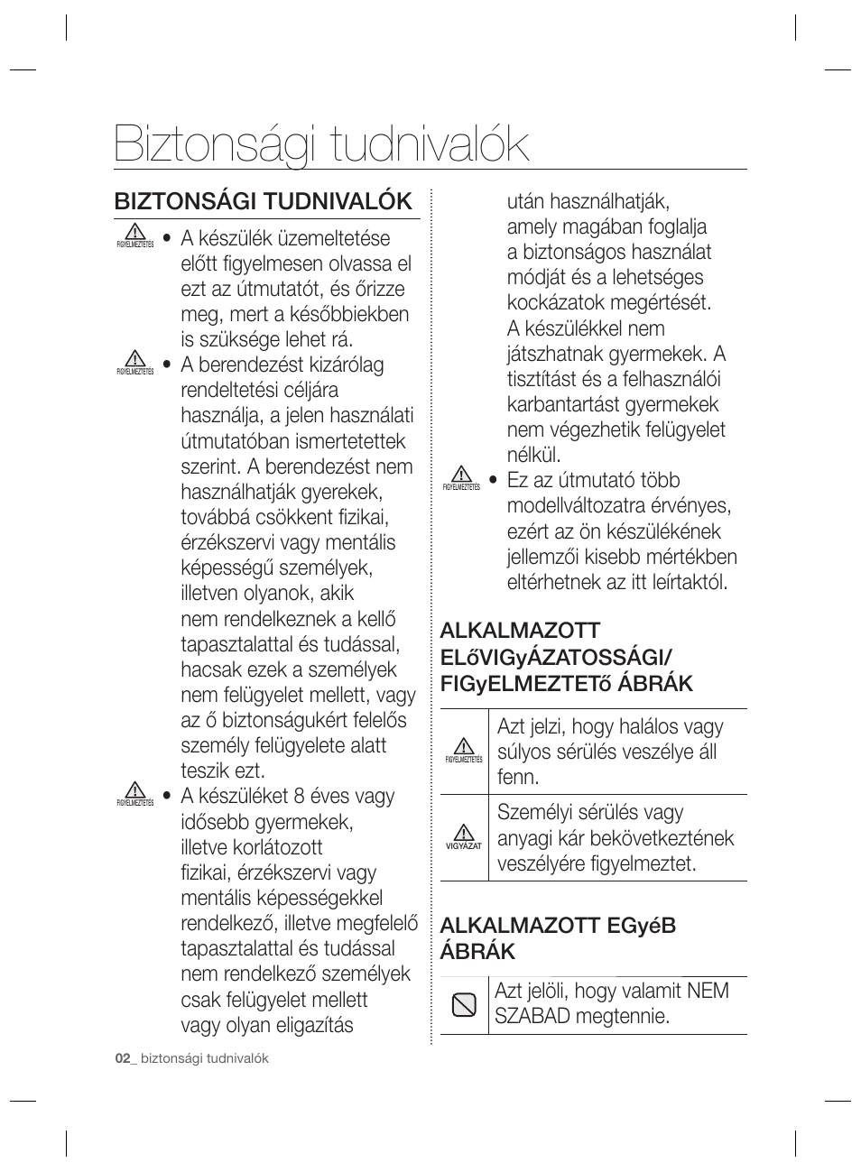 Biztonsági tudnivalók | Samsung RSG5PURS User Manual | Page 54 / 132