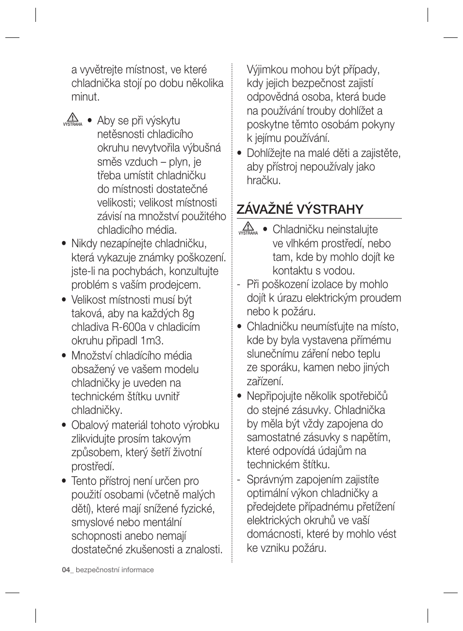 Závažné výstrahy | Samsung RSG5PURS User Manual | Page 82 / 132
