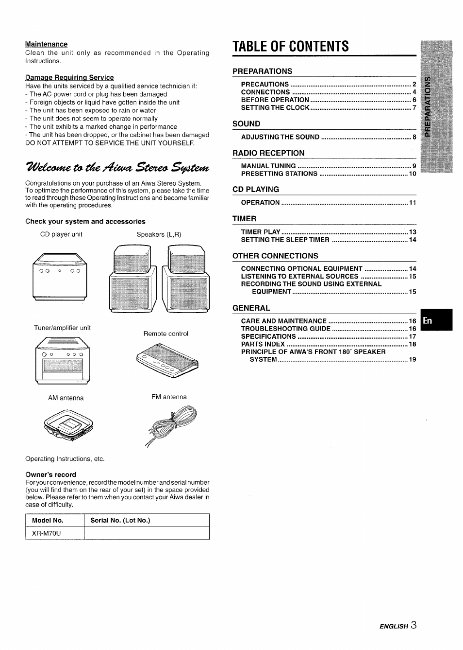 Aiwa XR-M70 User Manual | Page 3 / 56