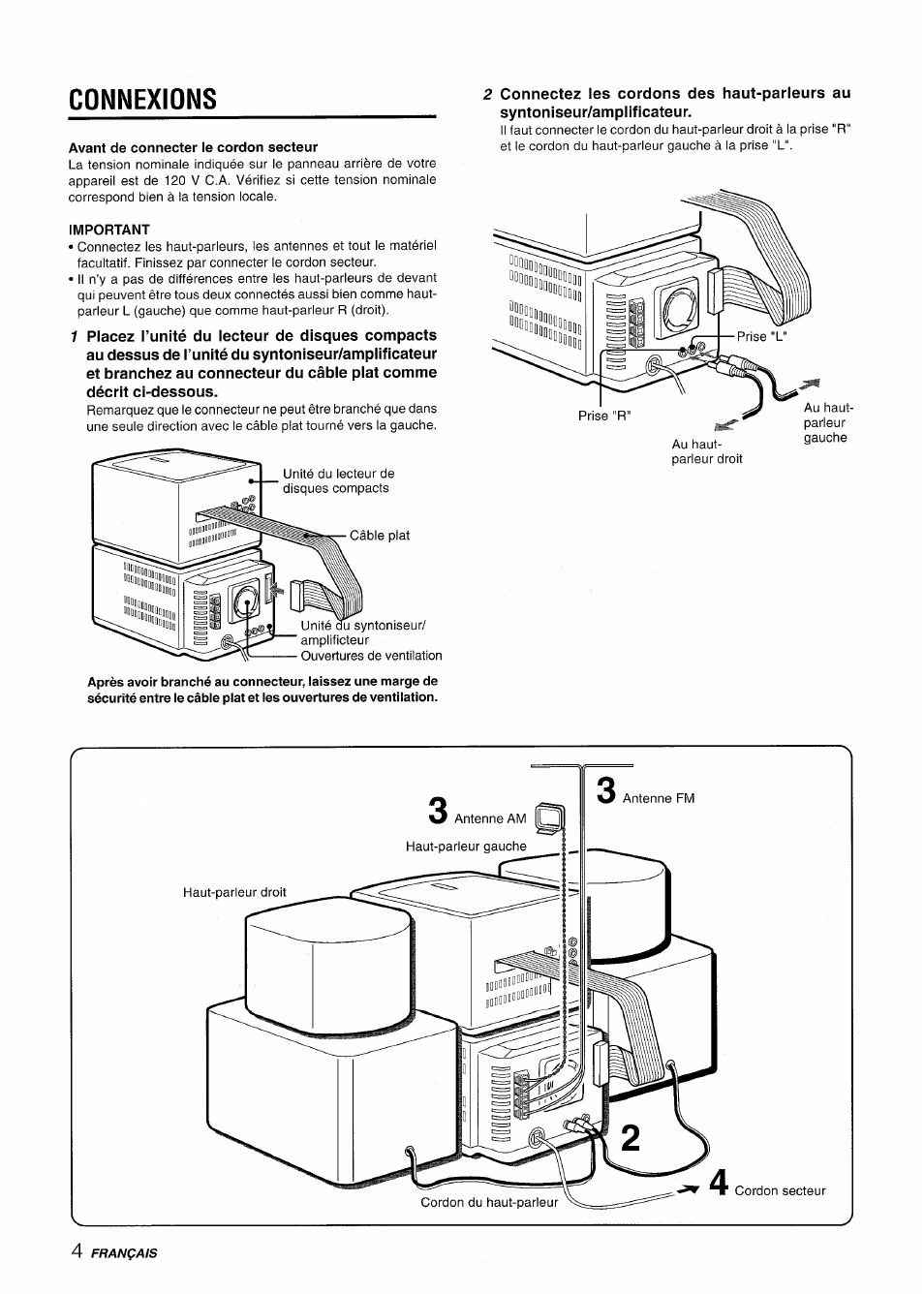 Connexions, Connexions o | Aiwa XR-M70 User Manual | Page 40 / 56