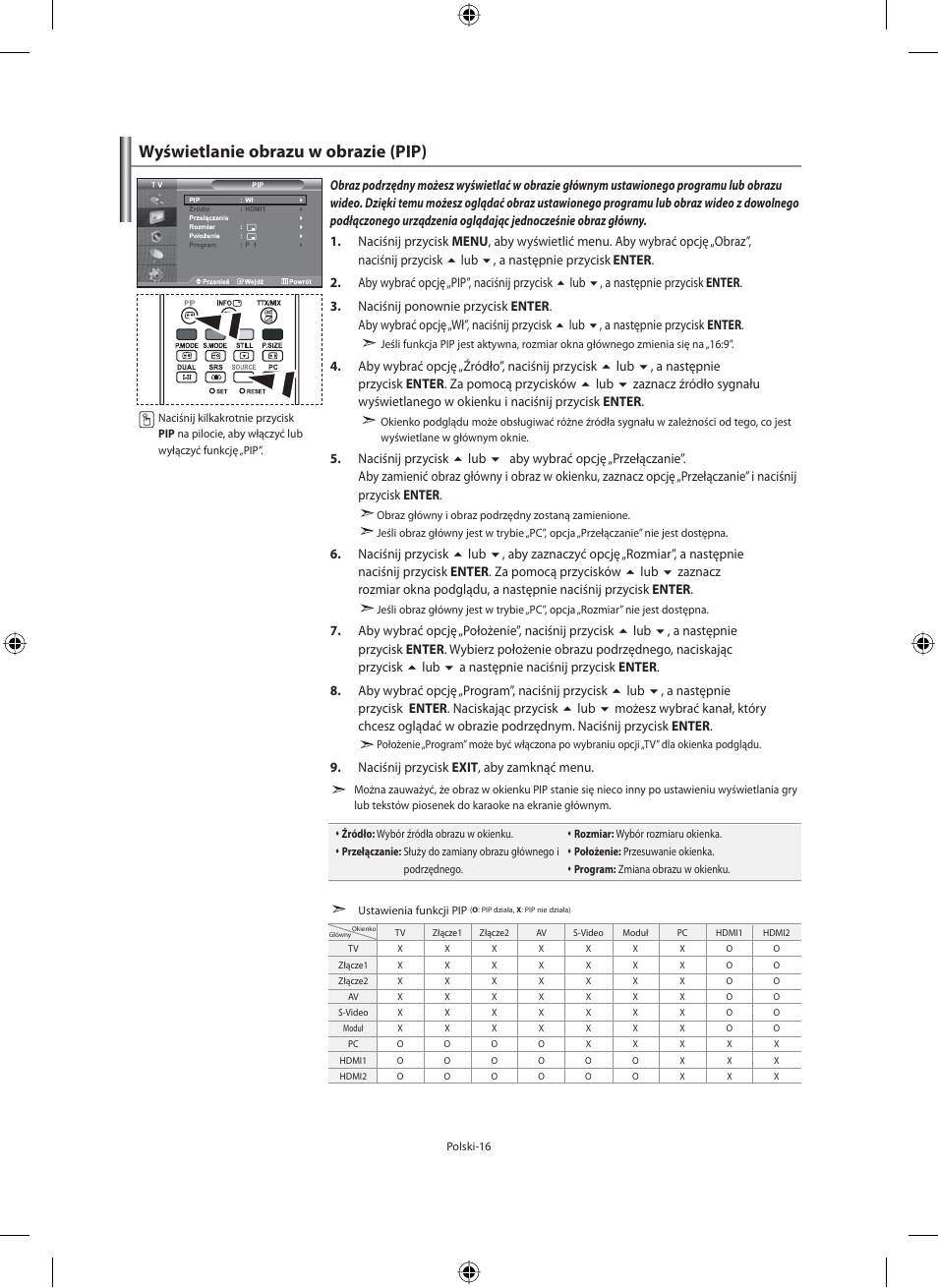 Wyświetlanie obrazu w obrazie (pip) | Samsung LE40N71B User Manual | Page 106 / 355