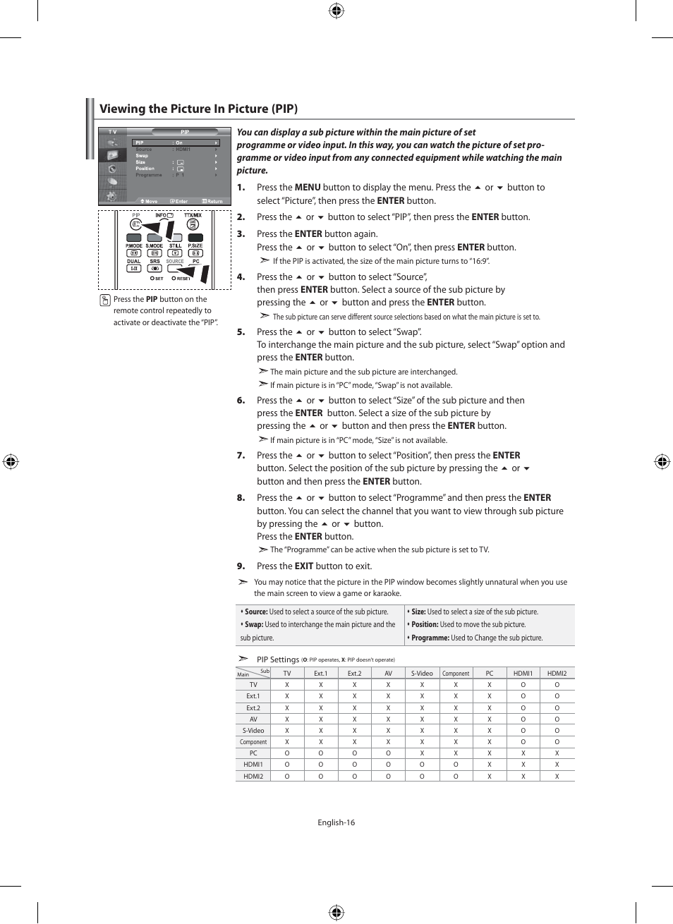 Viewing the picture in picture (pip) | Samsung LE40N71B User Manual | Page 18 / 355