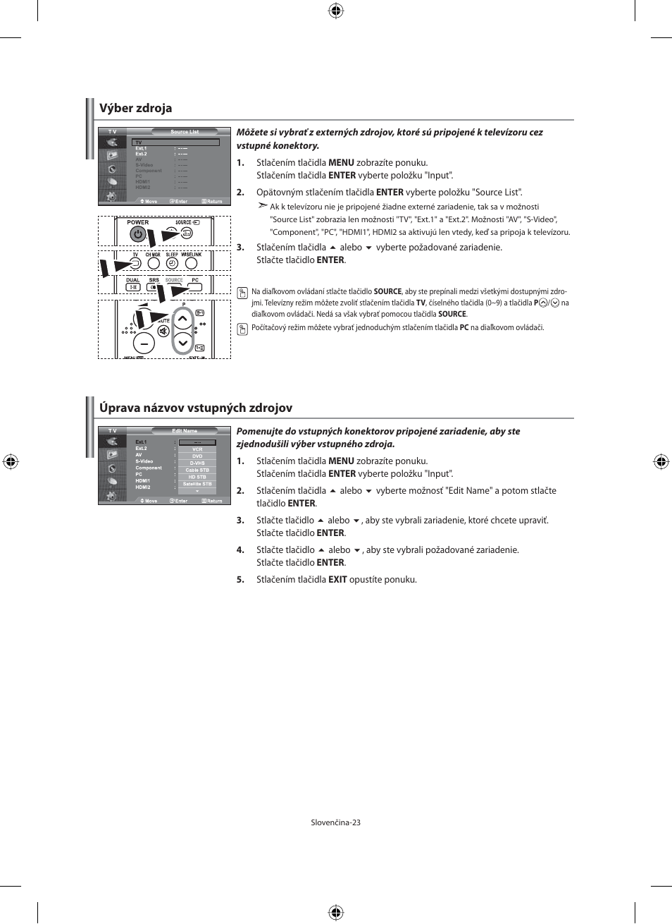 Výber zdroja, Úprava názvov vstupných zdrojov | Samsung LE40N71B User Manual | Page 245 / 355