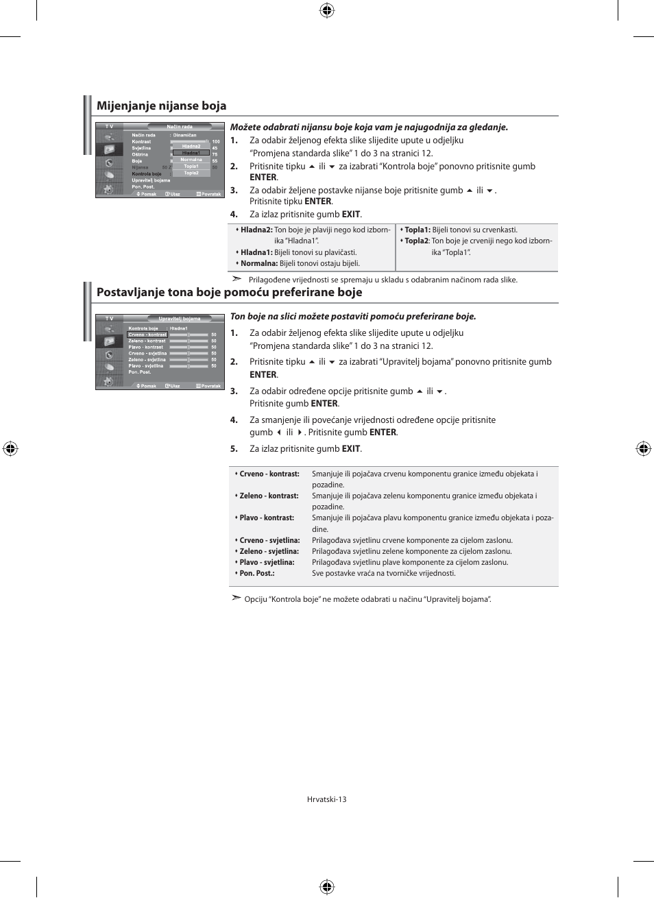 Postavljanje tona boje pomoću preferirane boje, Mijenjanje nijanse boja | Samsung LE40N71B User Manual | Page 279 / 355