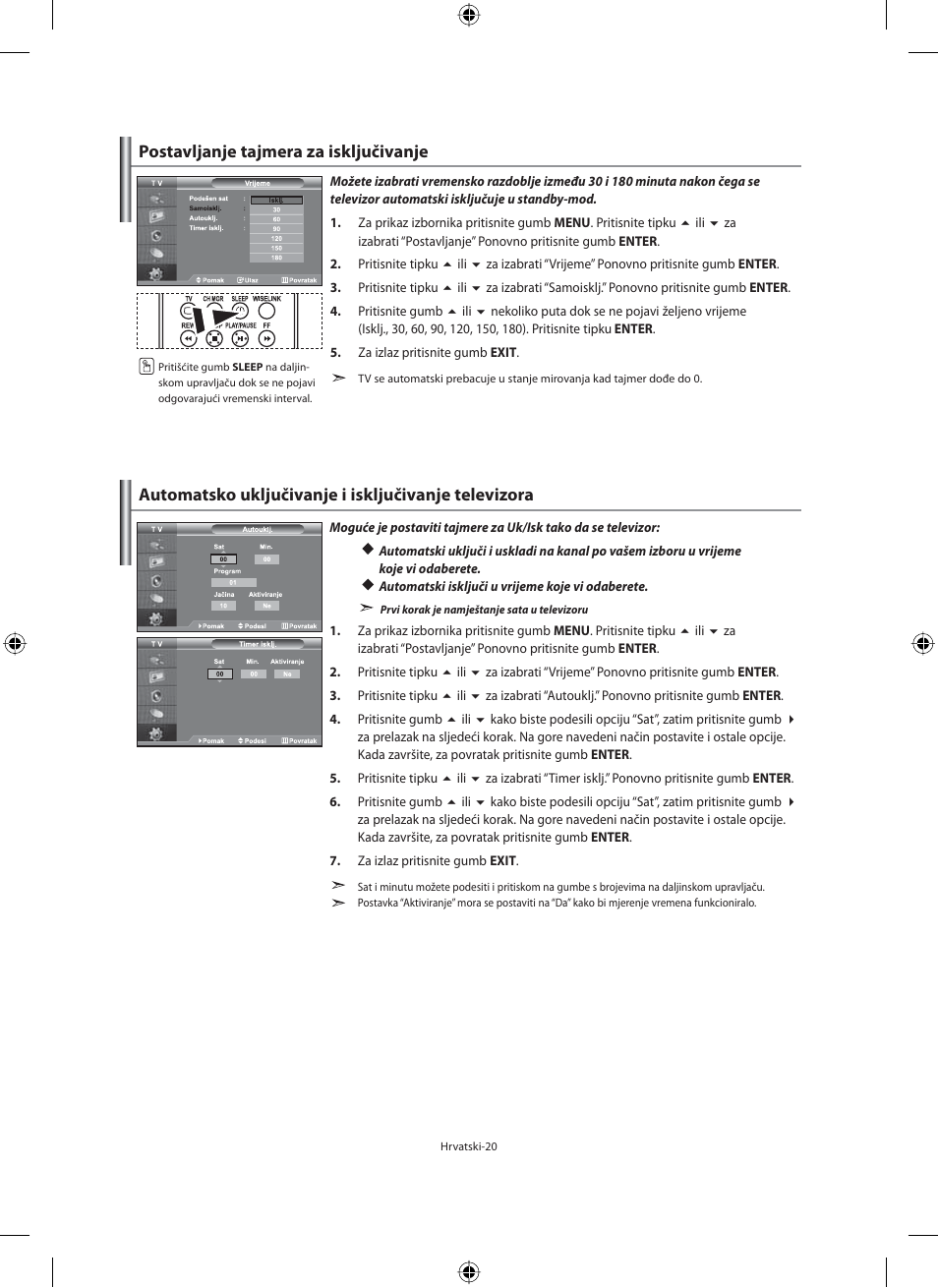 Postavljanje tajmera za isključivanje, Automatsko uključivanje i isključivanje televizora | Samsung LE40N71B User Manual | Page 286 / 355